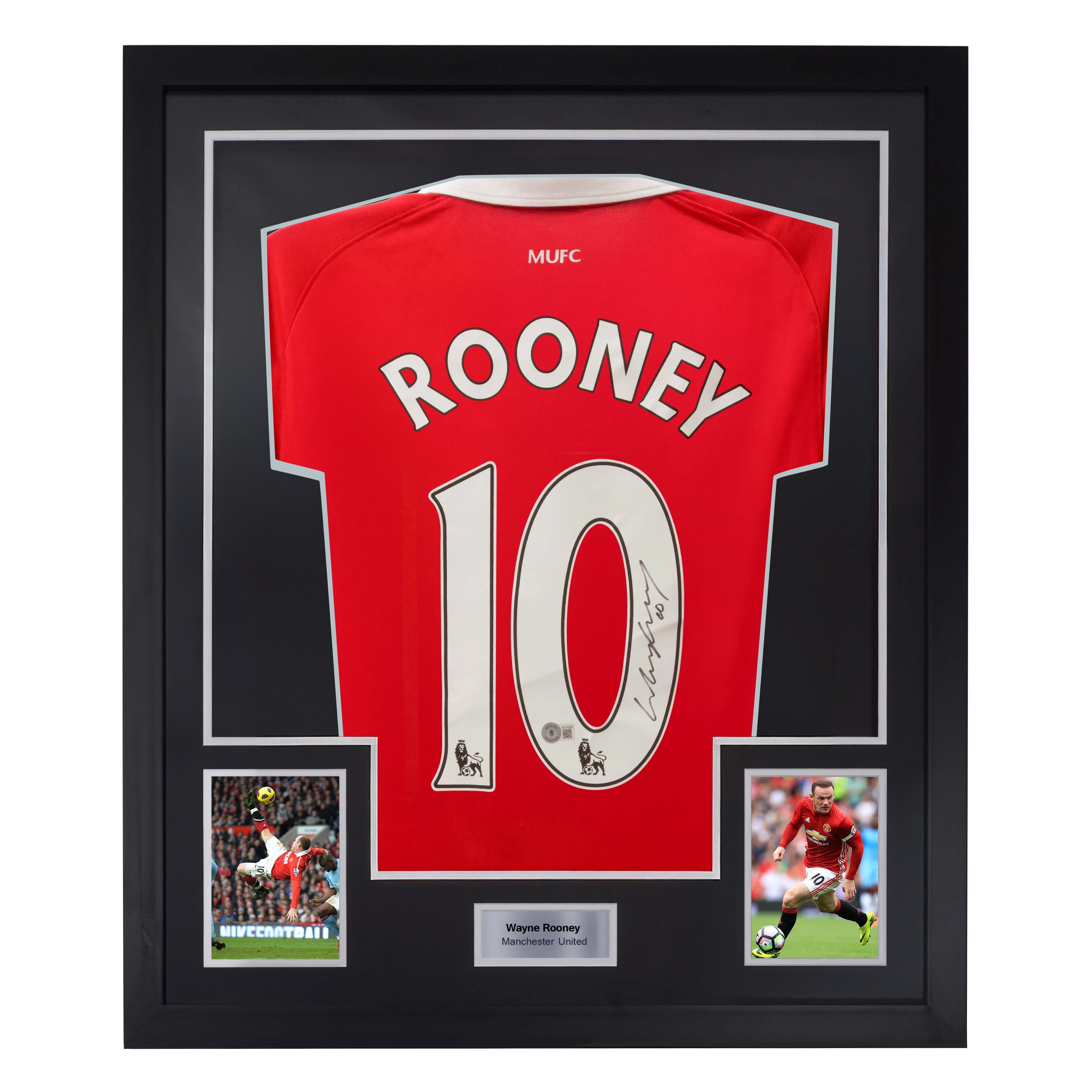 Framed Wayne Rooney Signed Manchester United Home Soccer Jersey #10 with Beckett COA